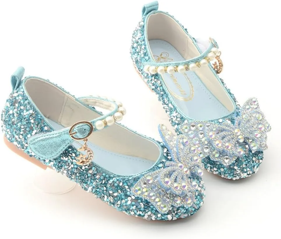 Girls Sparkle Princess Dress Shoes Bow Wedding Party Flower Bridesmaids Mary Jane Ballet Flats for Kid Toddler