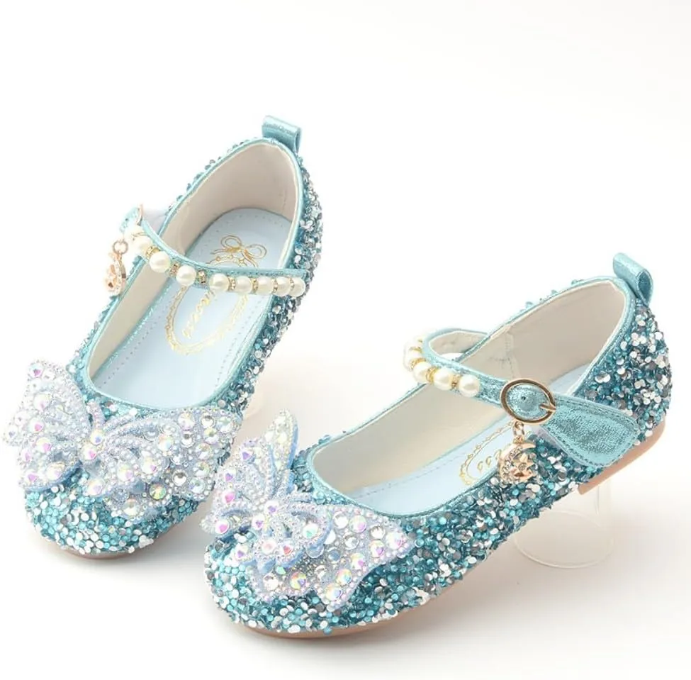 Girls Sparkle Princess Dress Shoes Bow Wedding Party Flower Bridesmaids Mary Jane Ballet Flats for Kid Toddler
