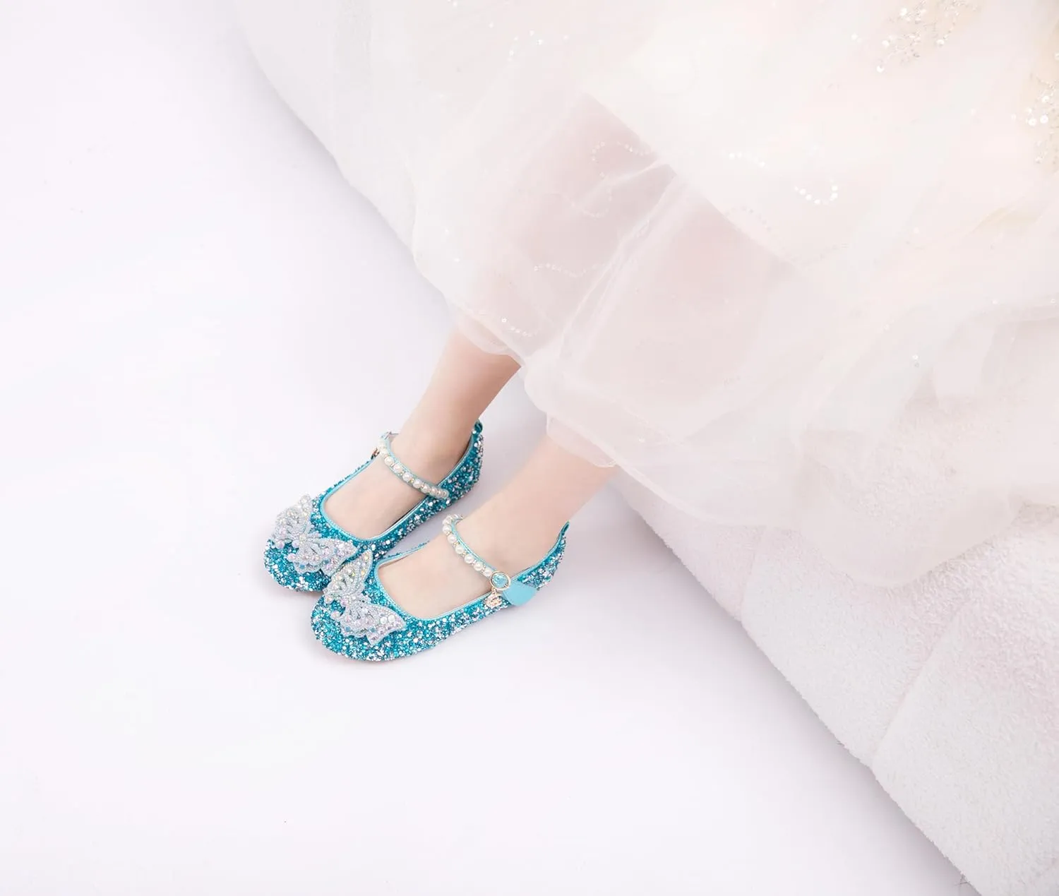 Girls Sparkle Princess Dress Shoes Bow Wedding Party Flower Bridesmaids Mary Jane Ballet Flats for Kid Toddler