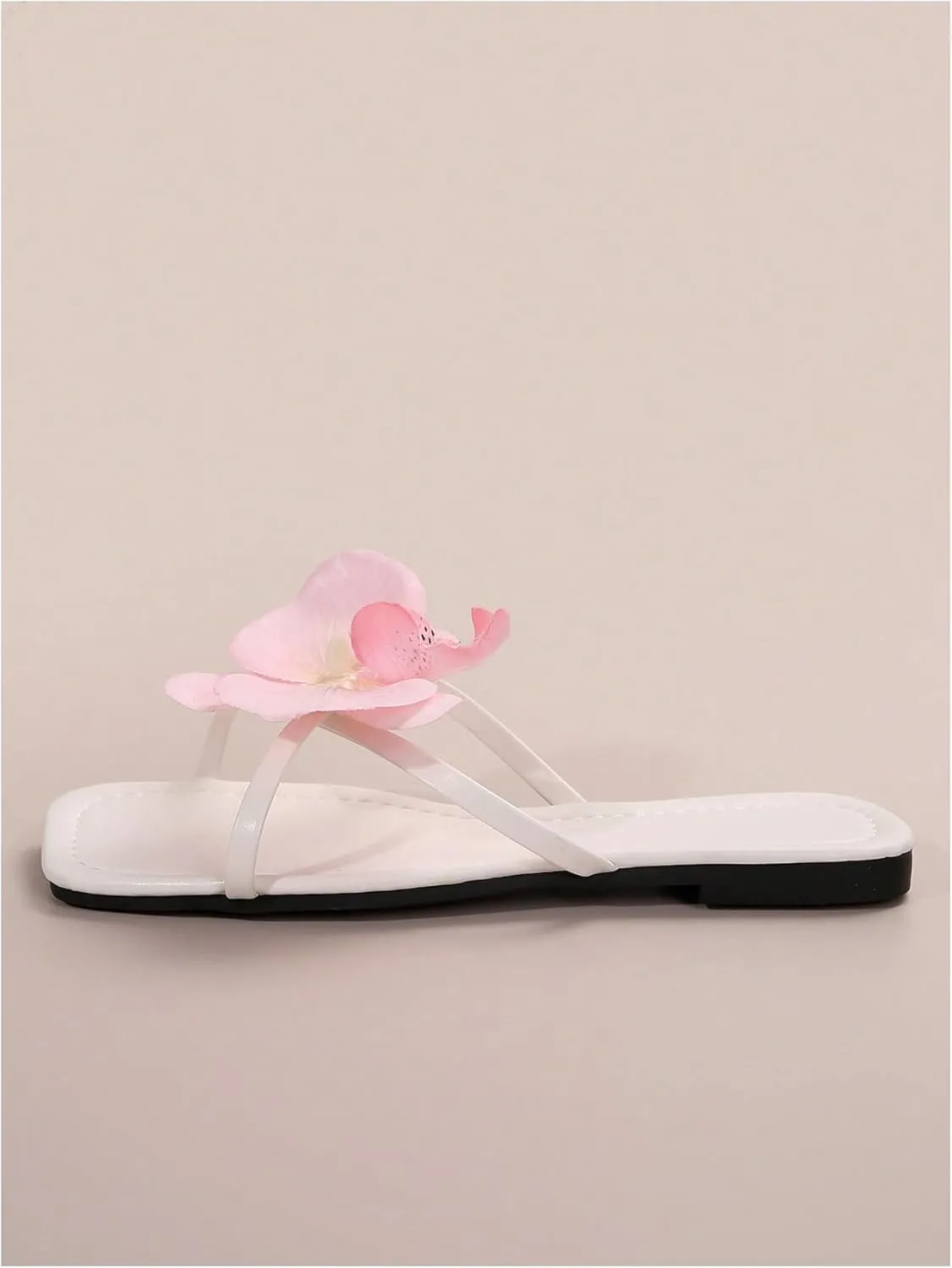 GORGLITTER Women's 3D Flower Sandals Dressy Criss Cross Floral Flat Sandals Square Open Toe Summer Beach Sandals