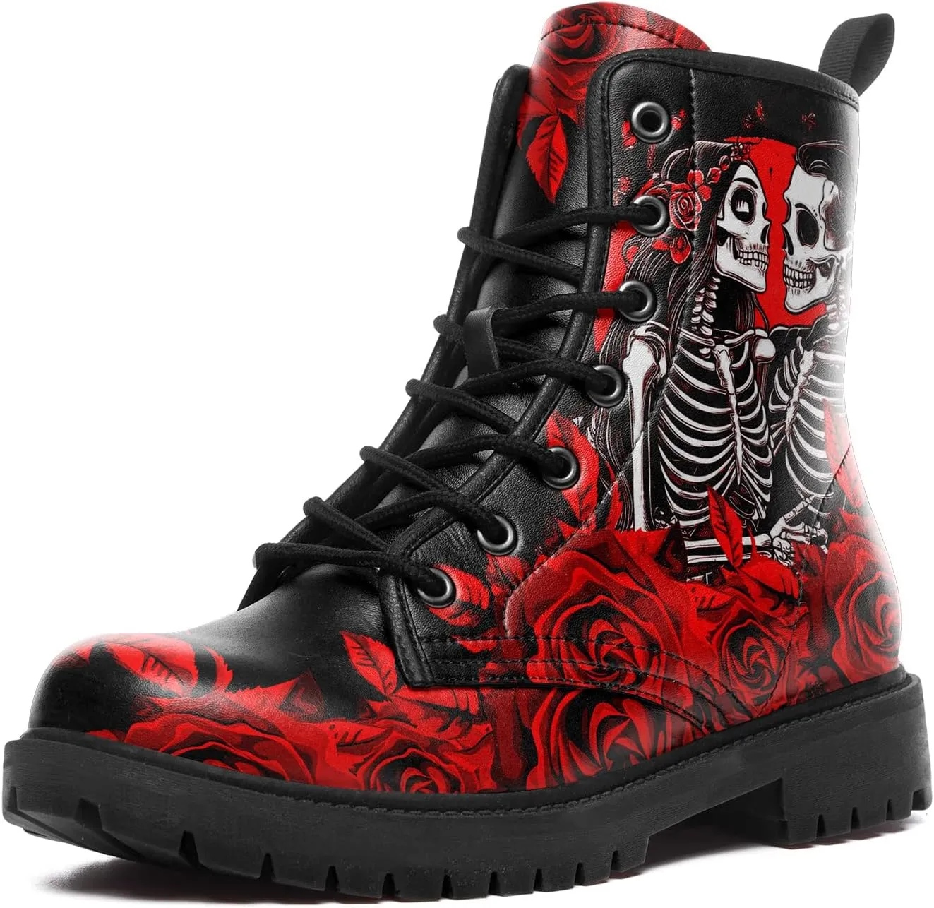 Gothic Lolita Women's Ankle Boots - Black, Round Toe, Block Heel, Lace-Up Booties - Gothic Boots Model