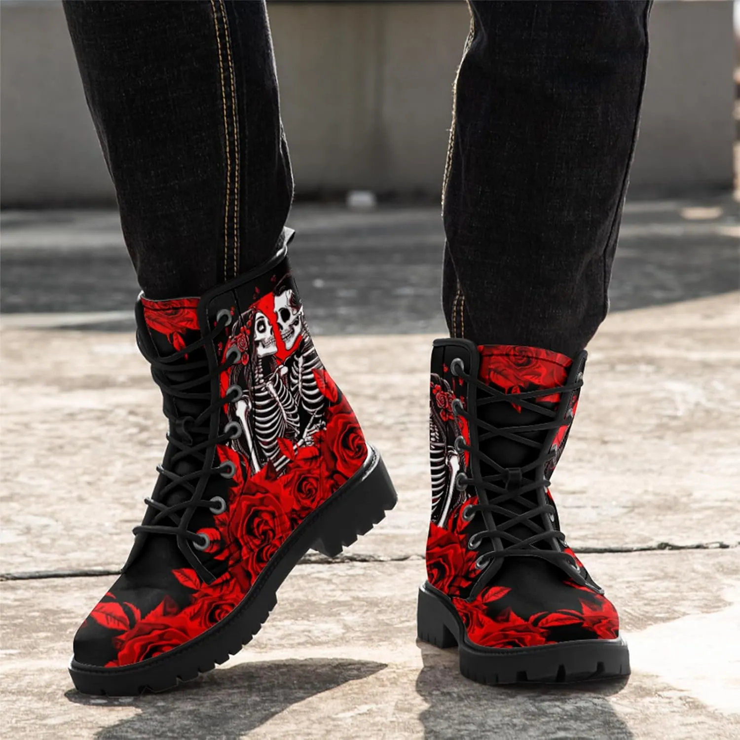 Gothic Lolita Women's Ankle Boots - Black, Round Toe, Block Heel, Lace-Up Booties - Gothic Boots Model