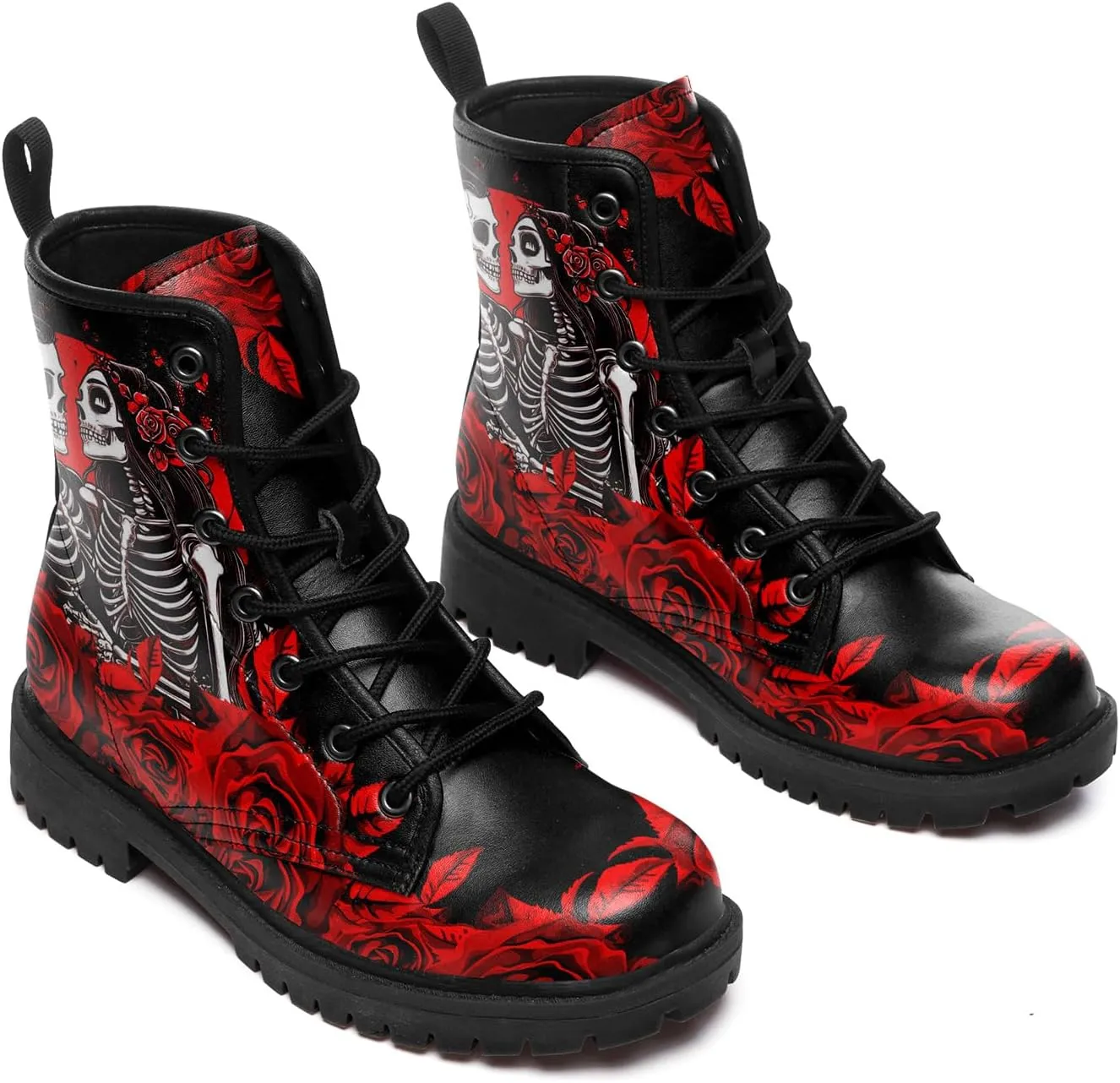 Gothic Lolita Women's Ankle Boots - Black, Round Toe, Block Heel, Lace-Up Booties - Gothic Boots Model
