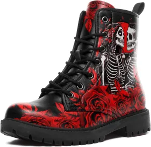Gothic Lolita Women's Ankle Boots - Black, Round Toe, Block Heel, Lace-Up Booties - Gothic Boots Model