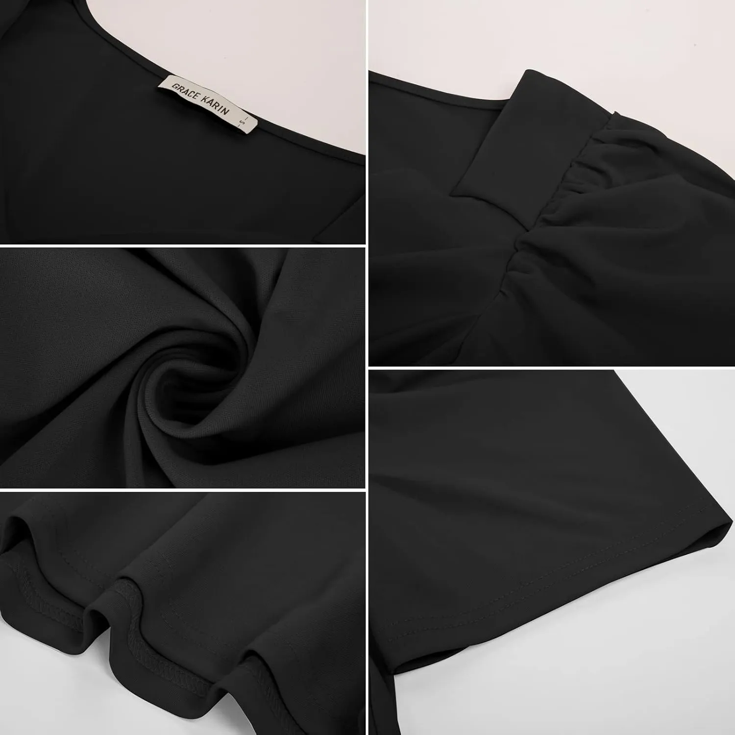 GRACE KARIN 2025 Womens Tops Elegant Peplum Top Wrap V Neck Puff Short Sleeve Summer Tops Blouse