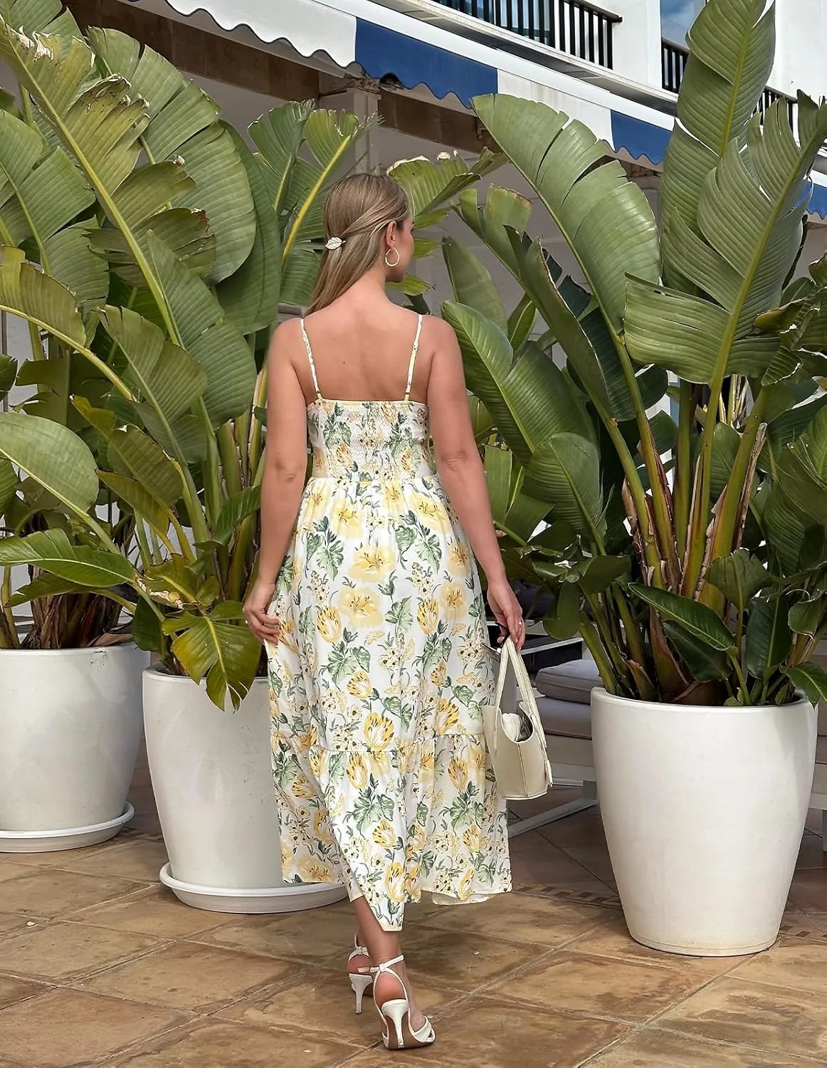 GRACE KARIN Women's 2025 Summer Maxi Dress Floral Tie Front Spaghetti Strap Casual Boho Beach Flowy Sundress with Pockets