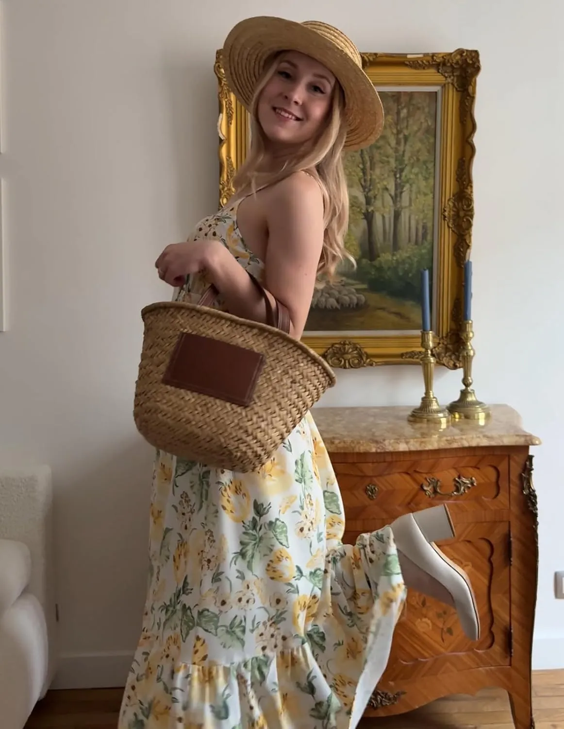GRACE KARIN Women's 2025 Summer Maxi Dress Floral Tie Front Spaghetti Strap Casual Boho Beach Flowy Sundress with Pockets