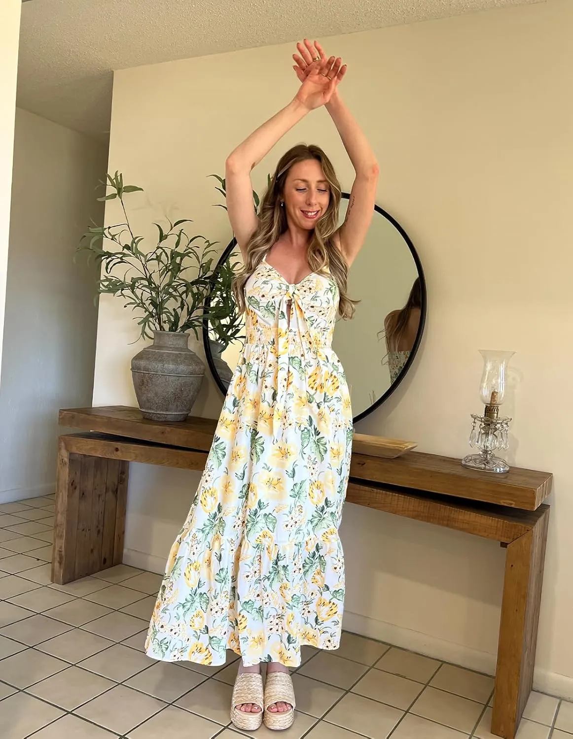 GRACE KARIN Women's 2025 Summer Maxi Dress Floral Tie Front Spaghetti Strap Casual Boho Beach Flowy Sundress with Pockets