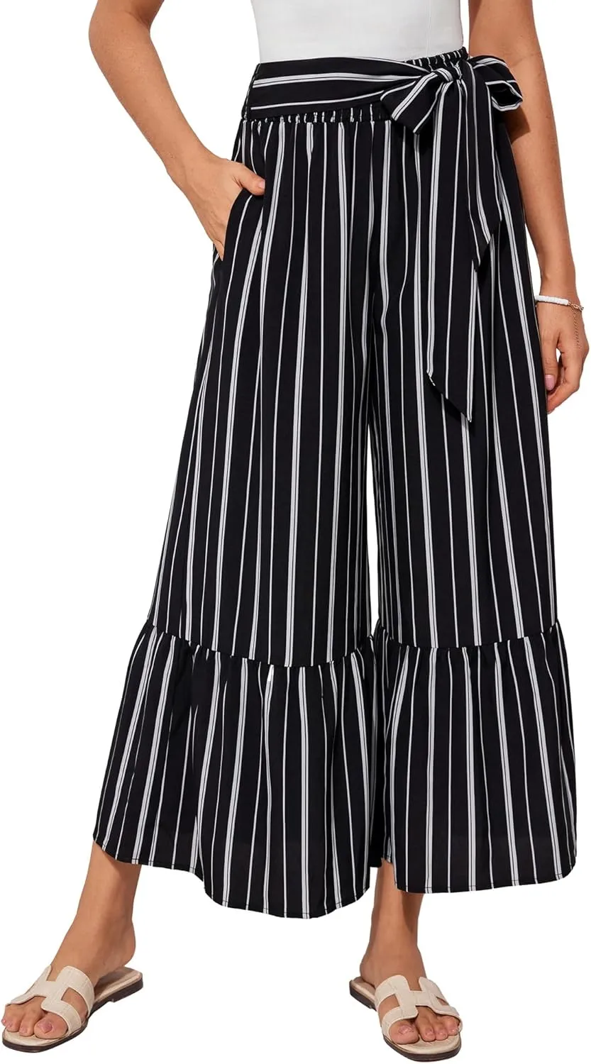 GRACE KARIN Women's 2025 Summer Wide Leg Palazzo Pants Elastic High Waisted Boho Casual Flowy Beach Pants with Pockets