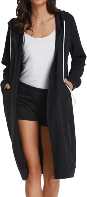 GRACE KARIN Women's Casual Pockets Zip up Hoodies Tunic Sweatshirt Long Hoodie Jacket