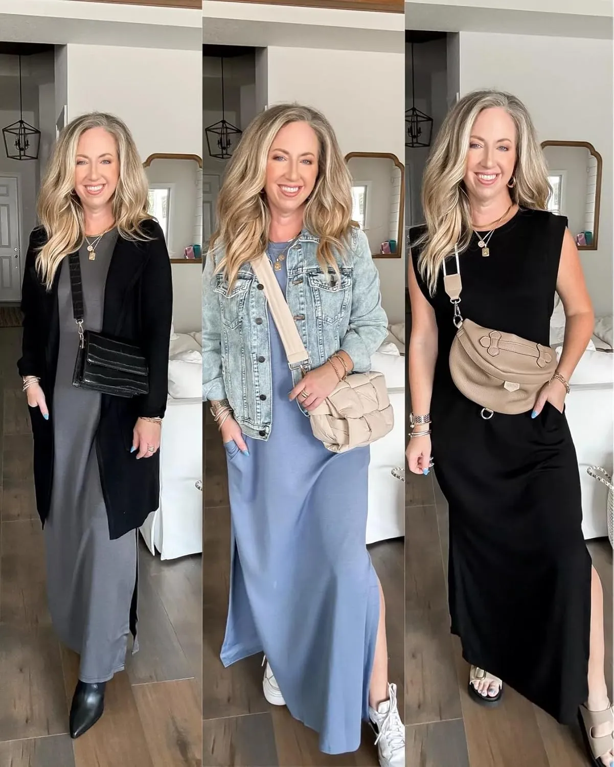 GRECERELLE 2025 Women Summer Round Neck Casual Loose Split Wrinkle-Free Long Maxi Vacation Dress with Pockets (XS-3XL)