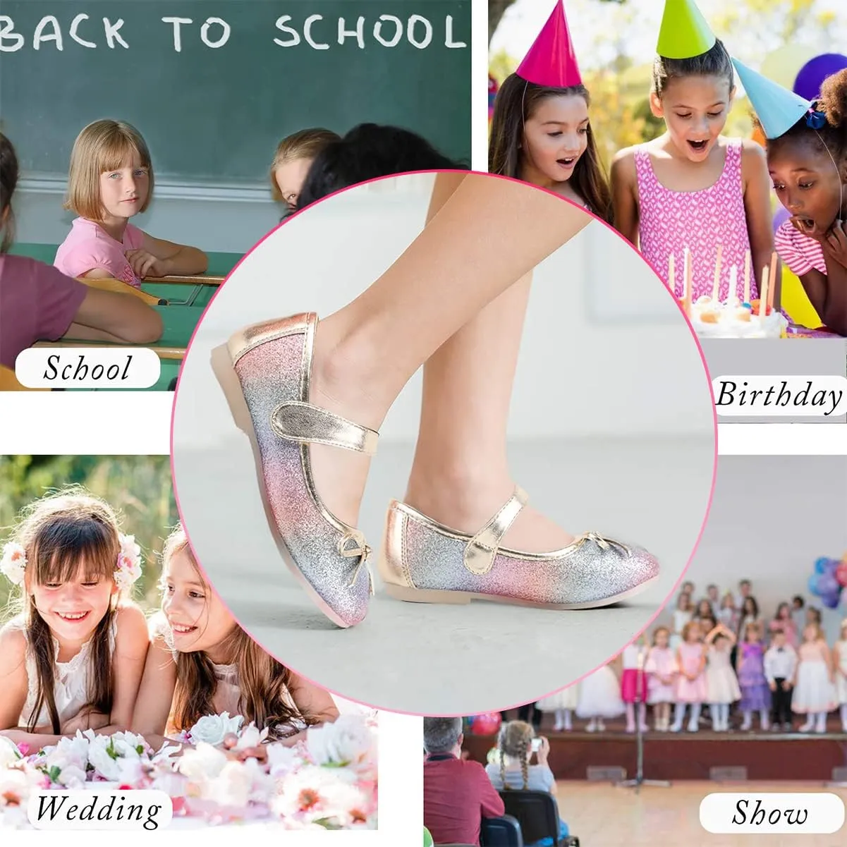 Grils Dress Shoes Rainbow Girl Flat Shoes for Birthday Party School Weeding Cute Toddler Mary Jane Shoes