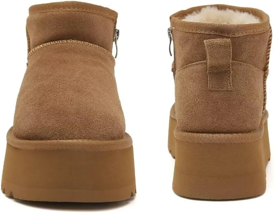 Haifago Suede Platform Mini Snow Boots for Women, Fur Lined Zip up Ankle Winter Booties, Womens Classic Short Boot, Botas Plataforma Para Mujer