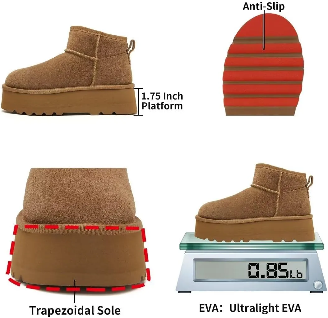 Haifago Suede Platform Mini Snow Boots for Women, Fur Lined Zip up Ankle Winter Booties, Womens Classic Short Boot, Botas Plataforma Para Mujer