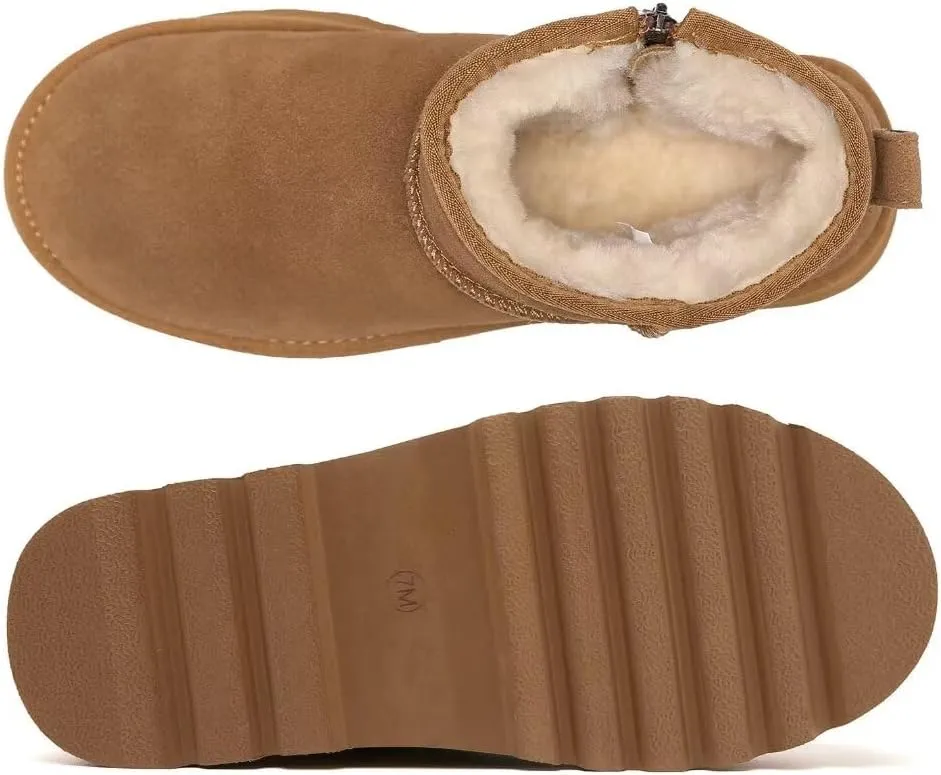 Haifago Suede Platform Mini Snow Boots for Women, Fur Lined Zip up Ankle Winter Booties, Womens Classic Short Boot, Botas Plataforma Para Mujer