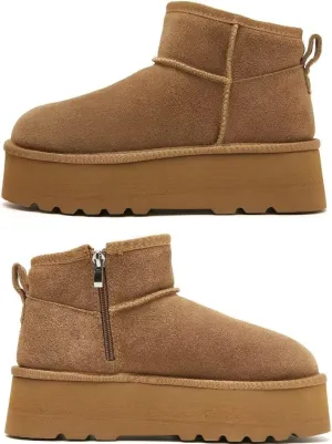 Haifago Suede Platform Mini Snow Boots for Women, Fur Lined Zip up Ankle Winter Booties, Womens Classic Short Boot, Botas Plataforma Para Mujer