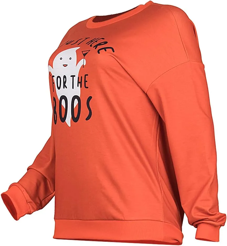 Halloween Pumpkin Sweatshirt Crewneck Pullover - Animal Cat Bat Print Casual Loose Long Sleeve Tops Shirts