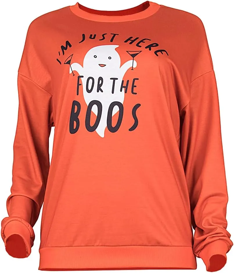 Halloween Pumpkin Sweatshirt Crewneck Pullover - Animal Cat Bat Print Casual Loose Long Sleeve Tops Shirts