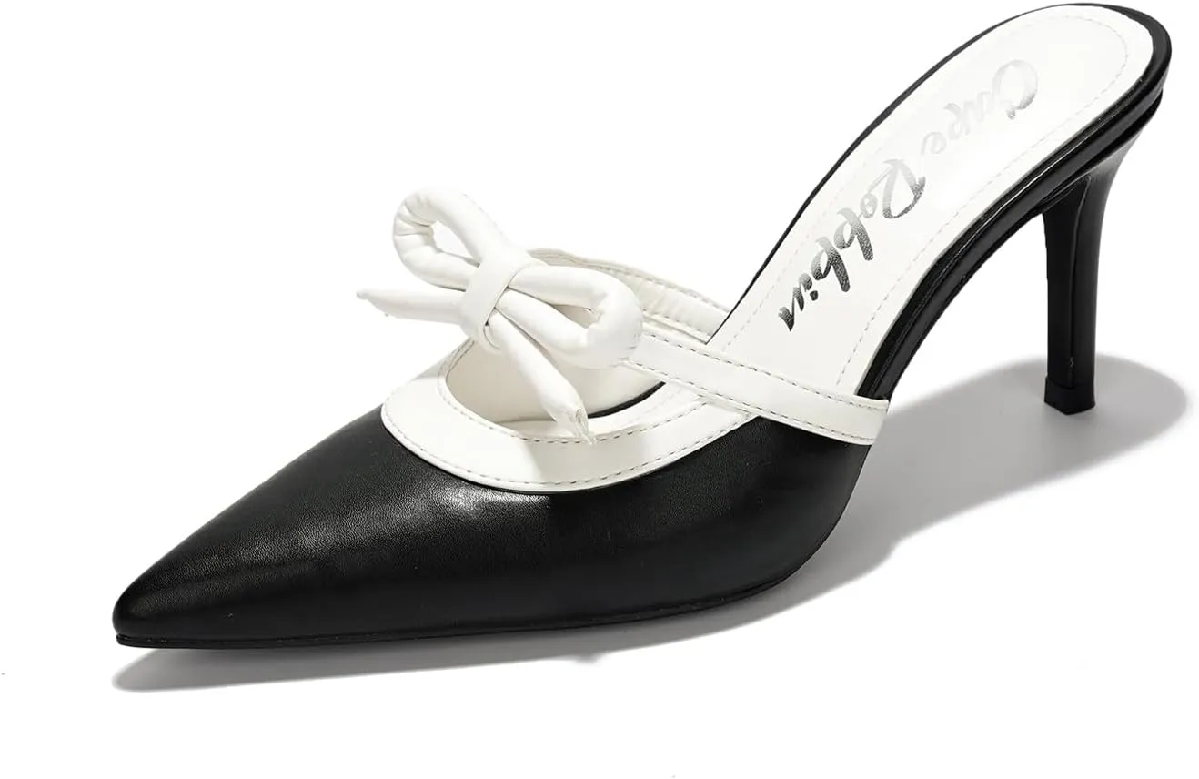 Hanny Elegant Bow Kitten Heels - Classy Women's Mules