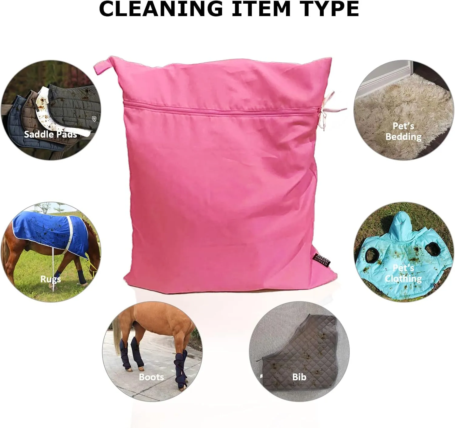 Harrison Howard Pet Washing Bag Dog Cat Horse Hair Laundry Bag for Rug Sheet Boots Pets Laundry Helper Jumbo 48L 78cm x 70cm Pastel Pink