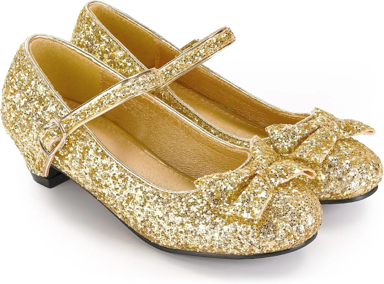 Haysandy Girls Glitter Dress Shoes Low Heel Princess Flats for Kids Toddler Flower Wedding Party Shoes with 2 Pairs Socks