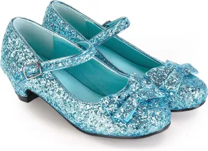 Haysandy Girls Glitter Dress Shoes Low Heel Princess Flats for Kids Toddler Flower Wedding Party Shoes with 2 Pairs Socks