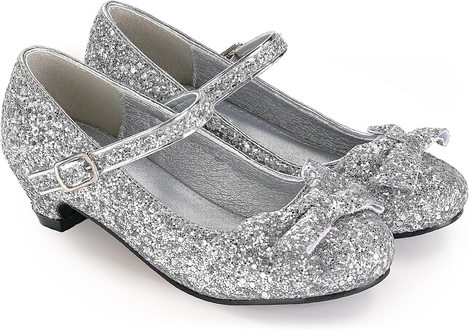 Haysandy Girls Glitter Dress Shoes Low Heel Princess Flats for Kids Toddler Flower Wedding Party Shoes with 2 Pairs Socks