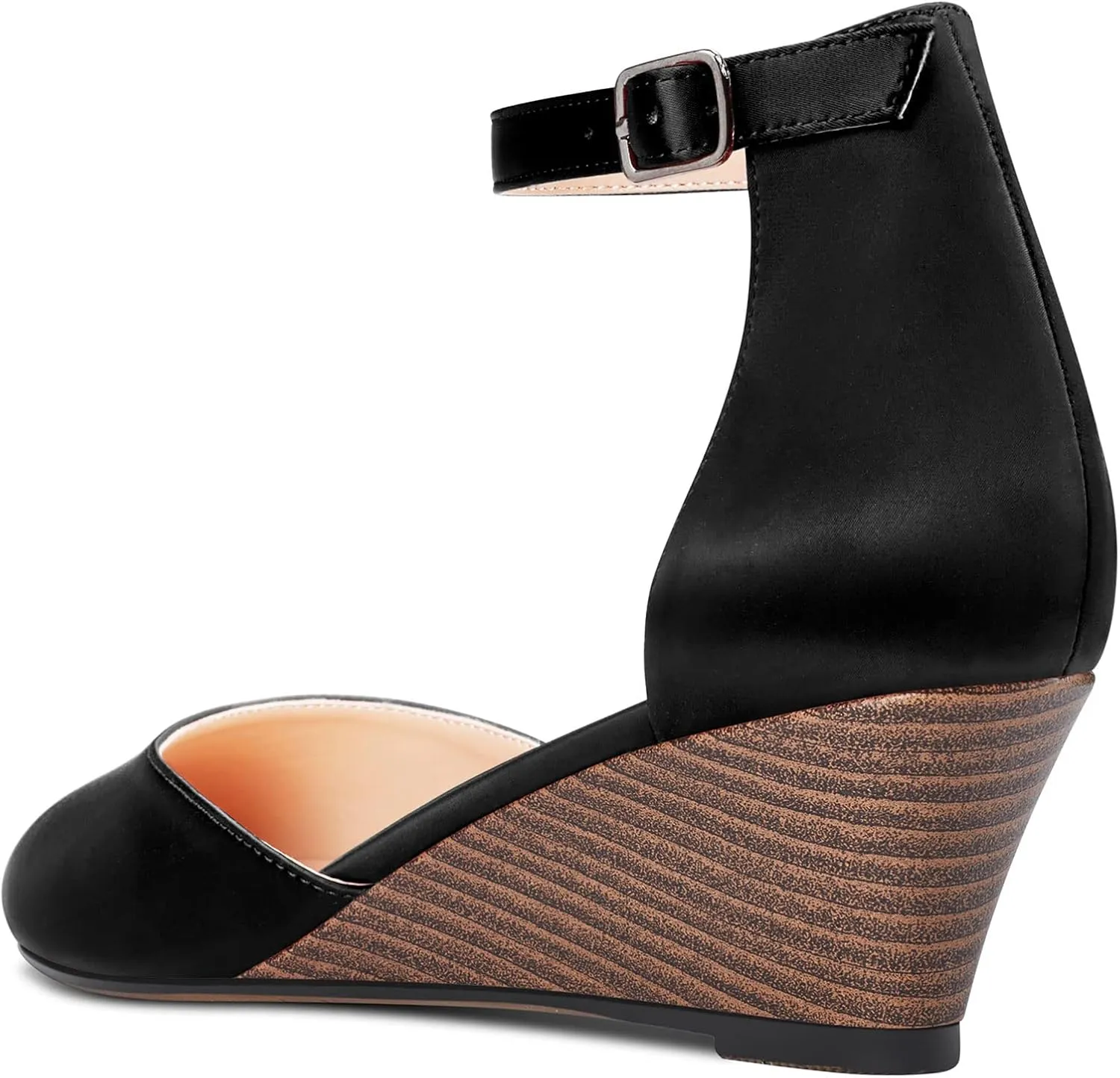 HDEUOLM Women Mid Heel Round Toe Sandals Ankle Strap Two-Piece Classic Cute Pumps Wedge Pumps 2.0 Inches Heels