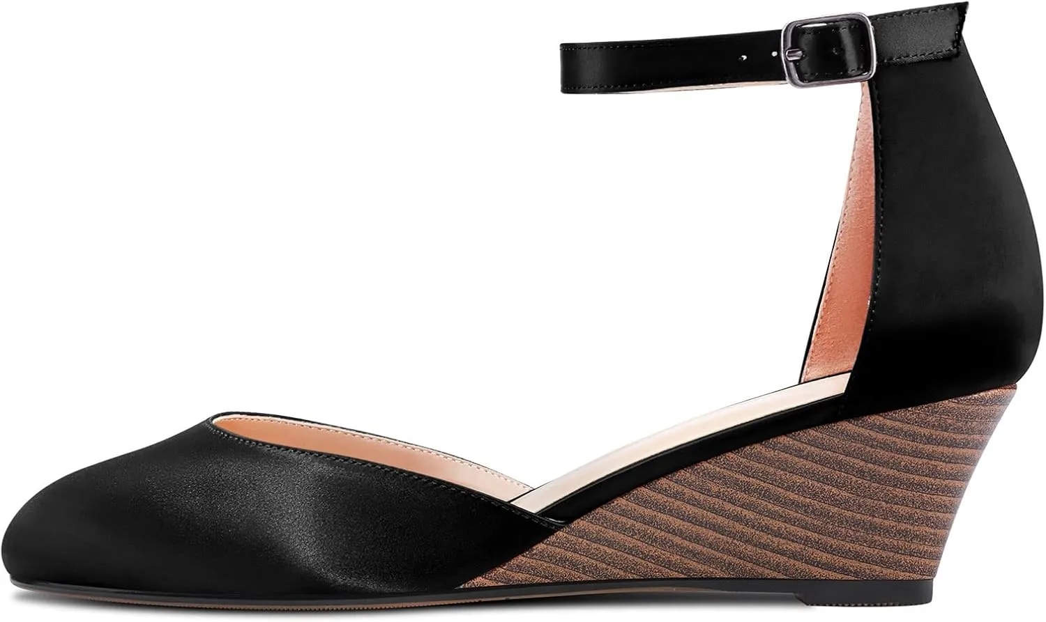 HDEUOLM Women Mid Heel Round Toe Sandals Ankle Strap Two-Piece Classic Cute Pumps Wedge Pumps 2.0 Inches Heels