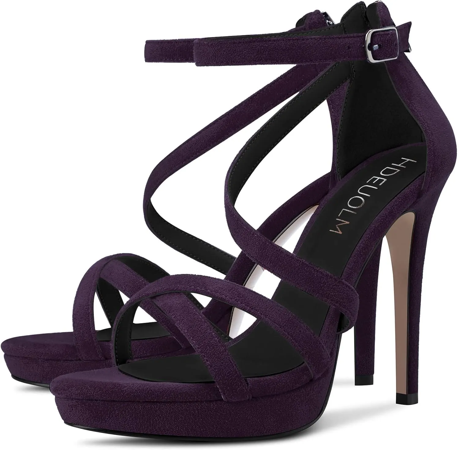 HDEUOLM Women Stiletto High Platform Heel Peep Open Toe Sandals Ankle Strap Prom Dress 4.7 Inches Heels