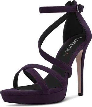 HDEUOLM Women Stiletto High Platform Heel Peep Open Toe Sandals Ankle Strap Prom Dress 4.7 Inches Heels