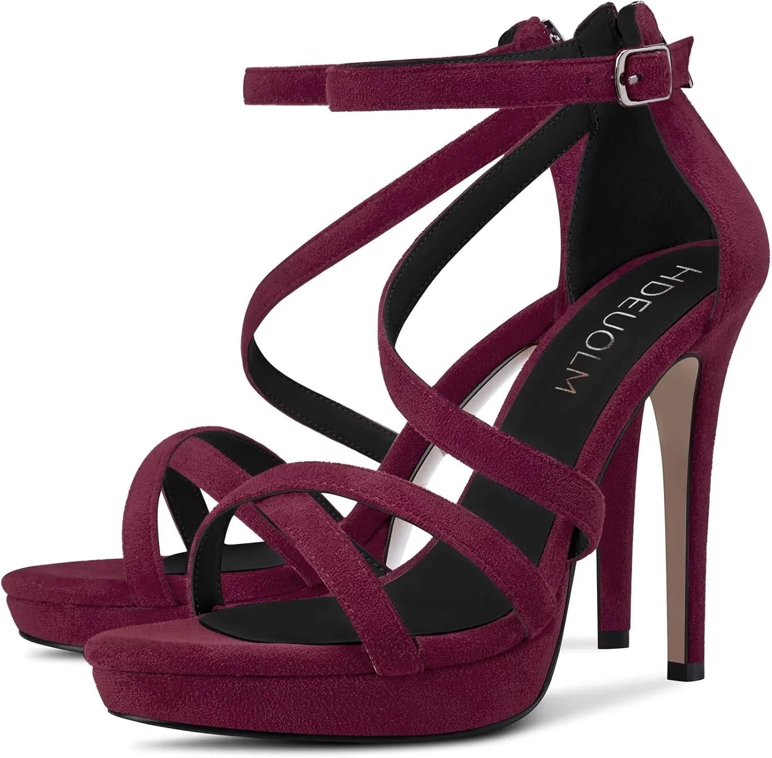 HDEUOLM Women Stiletto High Platform Heel Peep Open Toe Sandals Ankle Strap Prom Dress 4.7 Inches Heels