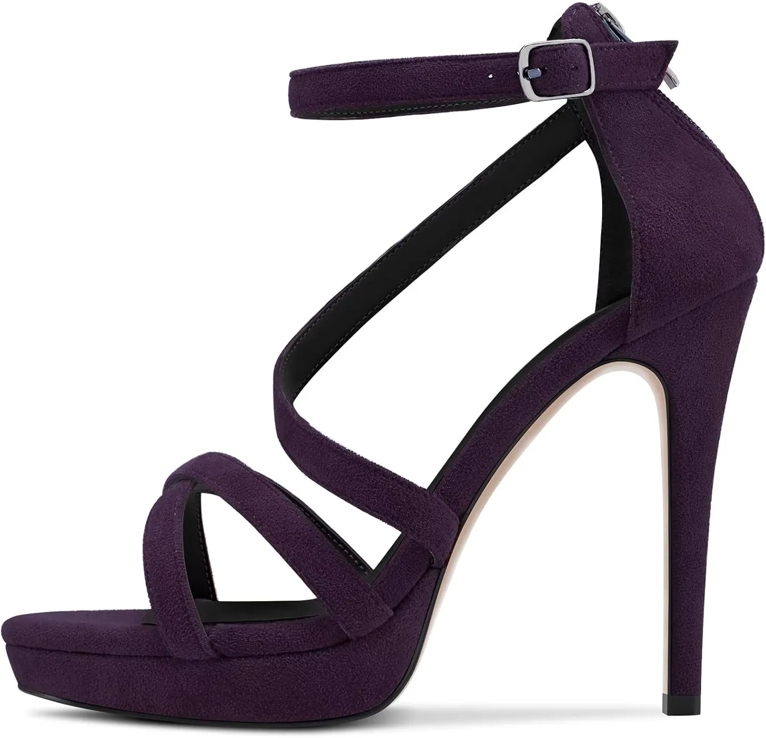 HDEUOLM Women Stiletto High Platform Heel Peep Open Toe Sandals Ankle Strap Prom Dress 4.7 Inches Heels