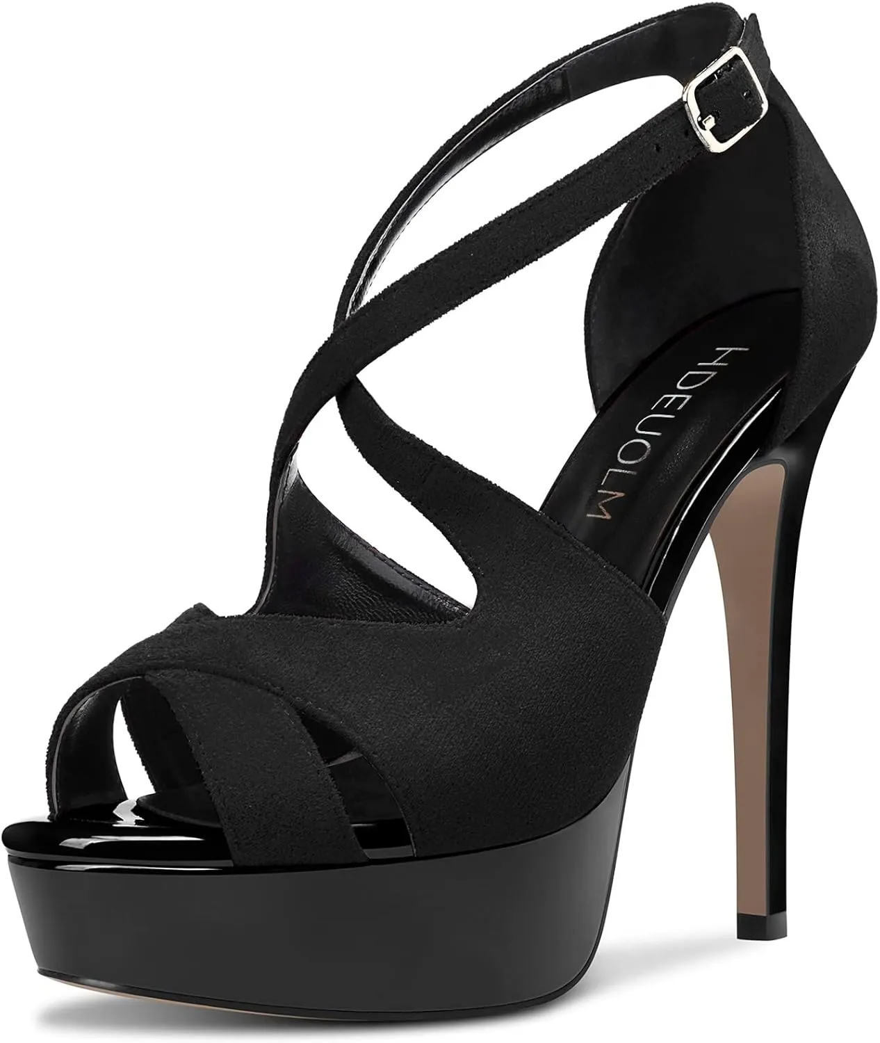 HDEUOLM Women Stiletto High Platform Heel Peep Open Toe Sandals Ankle Strap Wedding Dress 4.7 Inches Heels