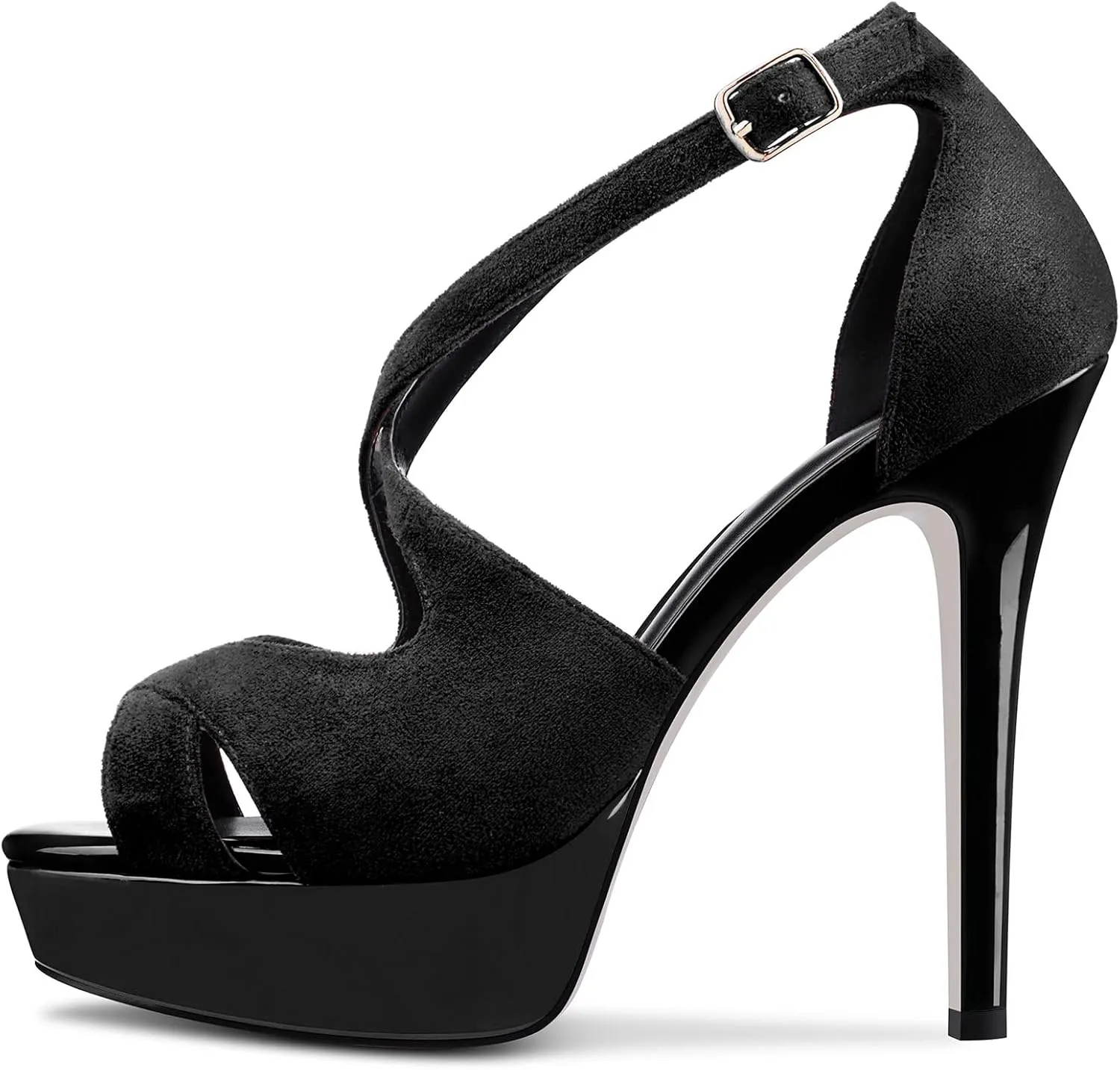 HDEUOLM Women Stiletto High Platform Heel Peep Open Toe Sandals Ankle Strap Wedding Dress 4.7 Inches Heels