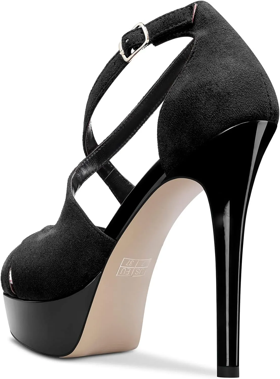 HDEUOLM Women Stiletto High Platform Heel Peep Open Toe Sandals Ankle Strap Wedding Dress 4.7 Inches Heels