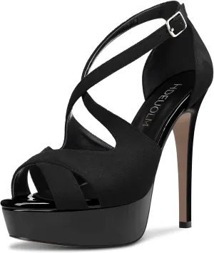 HDEUOLM Women Stiletto High Platform Heel Peep Open Toe Sandals Ankle Strap Wedding Dress 4.7 Inches Heels