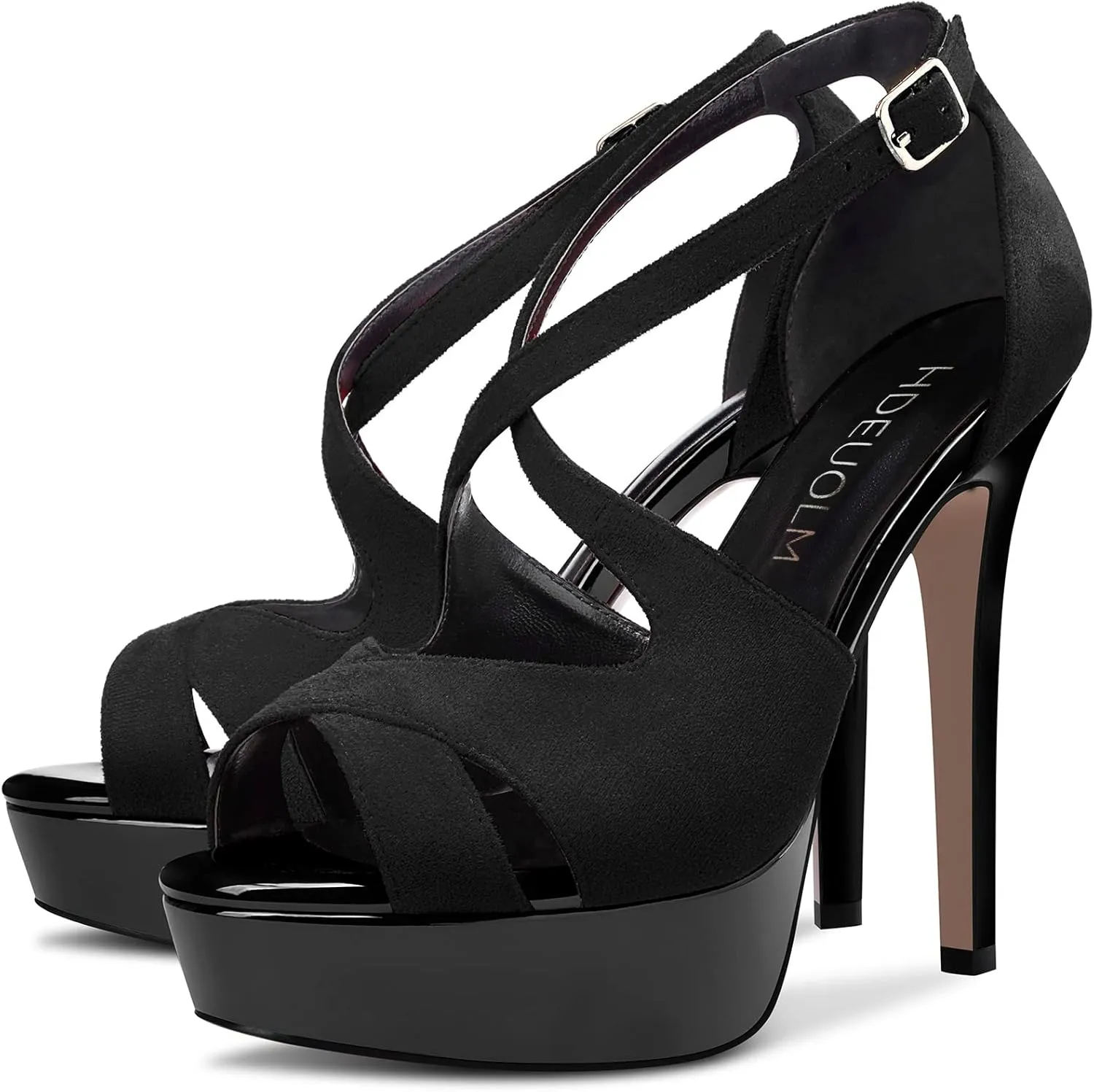 HDEUOLM Women Stiletto High Platform Heel Peep Open Toe Sandals Ankle Strap Wedding Dress 4.7 Inches Heels