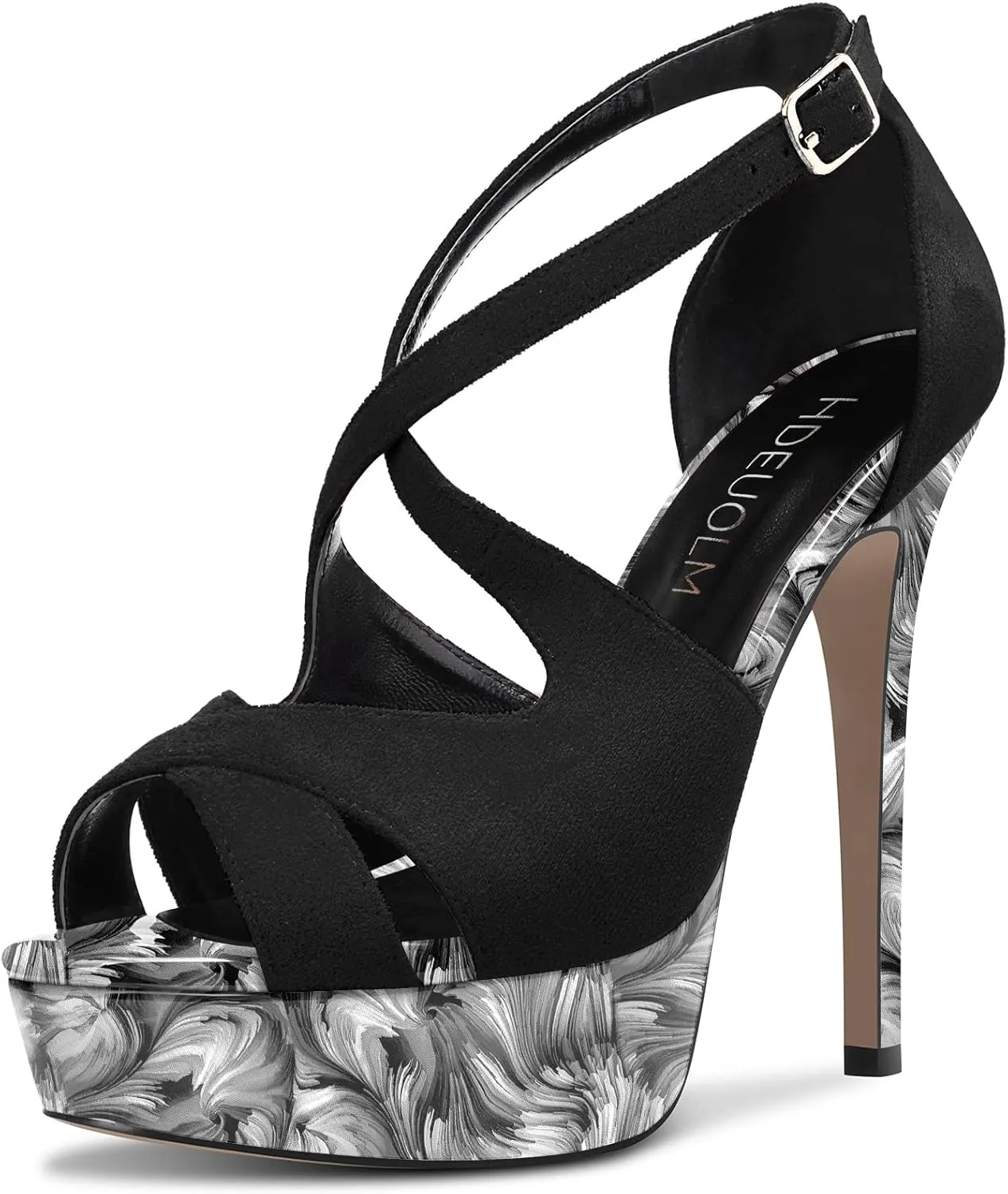 HDEUOLM Women Stiletto High Platform Heel Peep Open Toe Sandals Ankle Strap Wedding Dress 4.7 Inches Heels