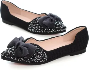 Hee grand Flats for Women Bowknot Mary Jane Shoes Square Toe Ankle Strap Ballet Flats Shiny Patent Leather Dress Shoes Comfortable Work Shoes