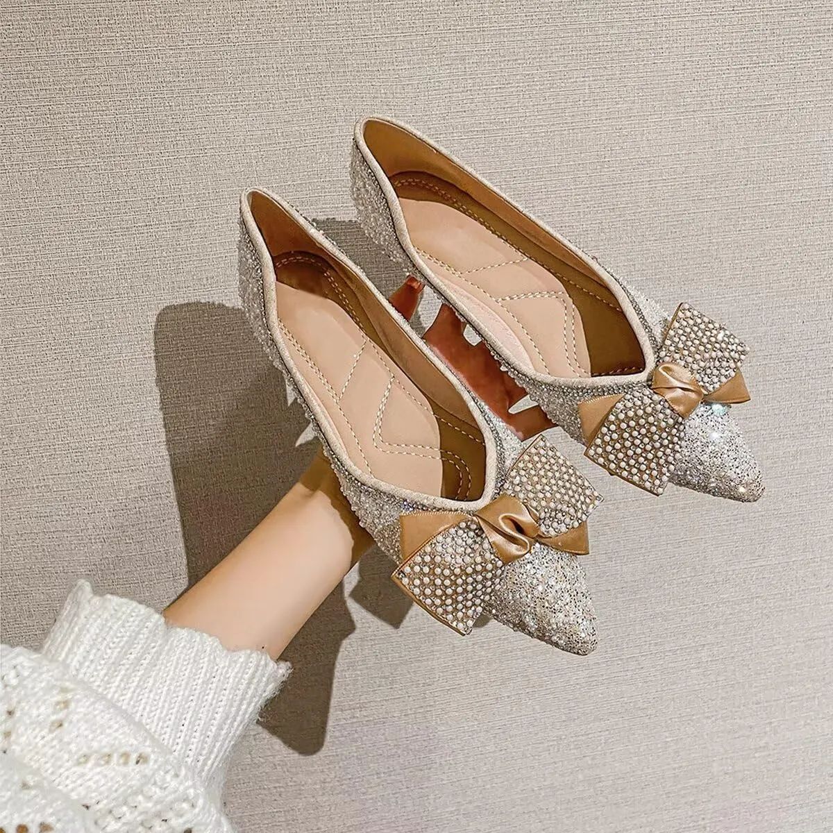 Hee grand Flats for Women Bowknot Mary Jane Shoes Square Toe Ankle Strap Ballet Flats Shiny Patent Leather Dress Shoes Comfortable Work Shoes
