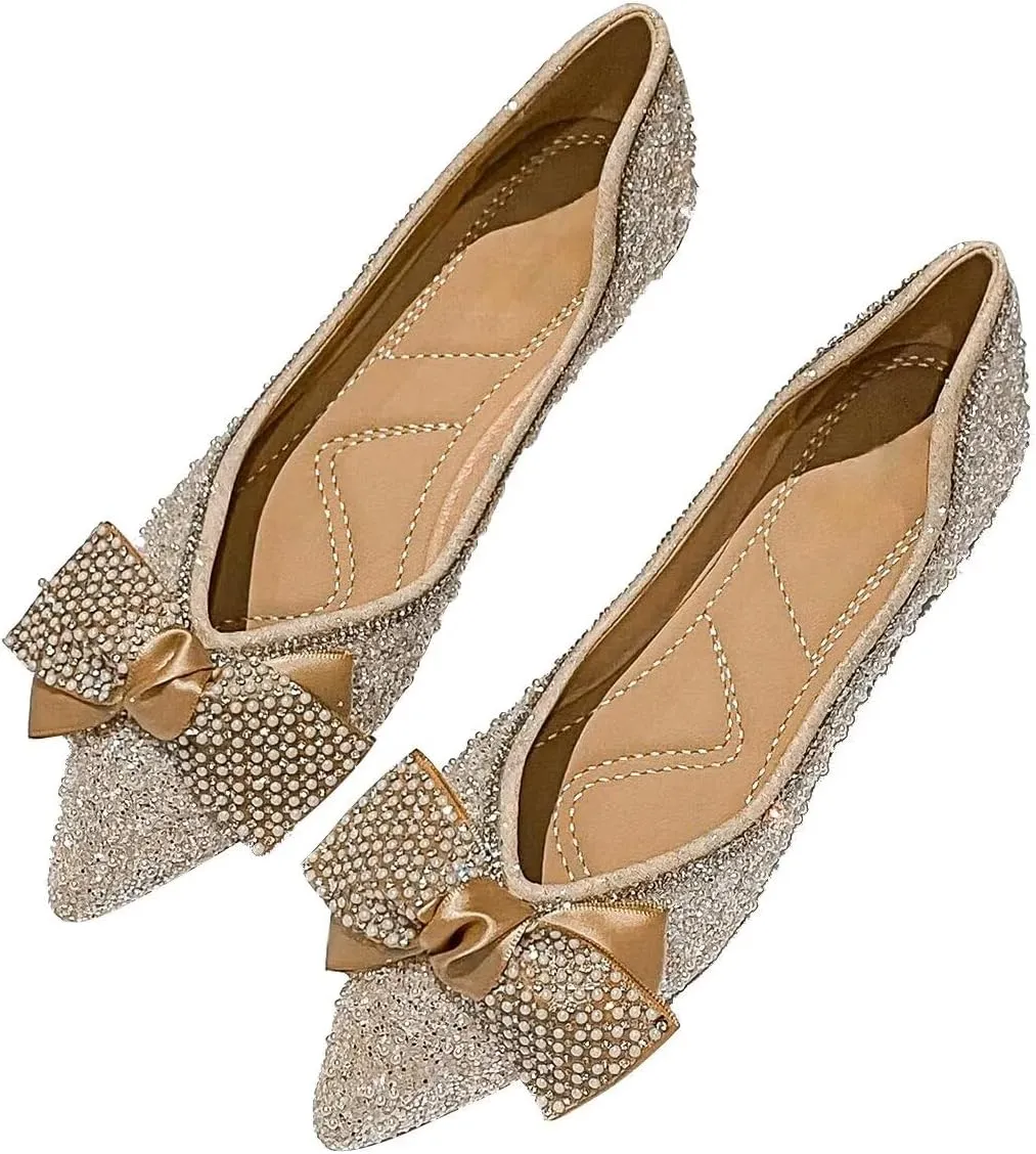 Hee grand Flats for Women Bowknot Mary Jane Shoes Square Toe Ankle Strap Ballet Flats Shiny Patent Leather Dress Shoes Comfortable Work Shoes