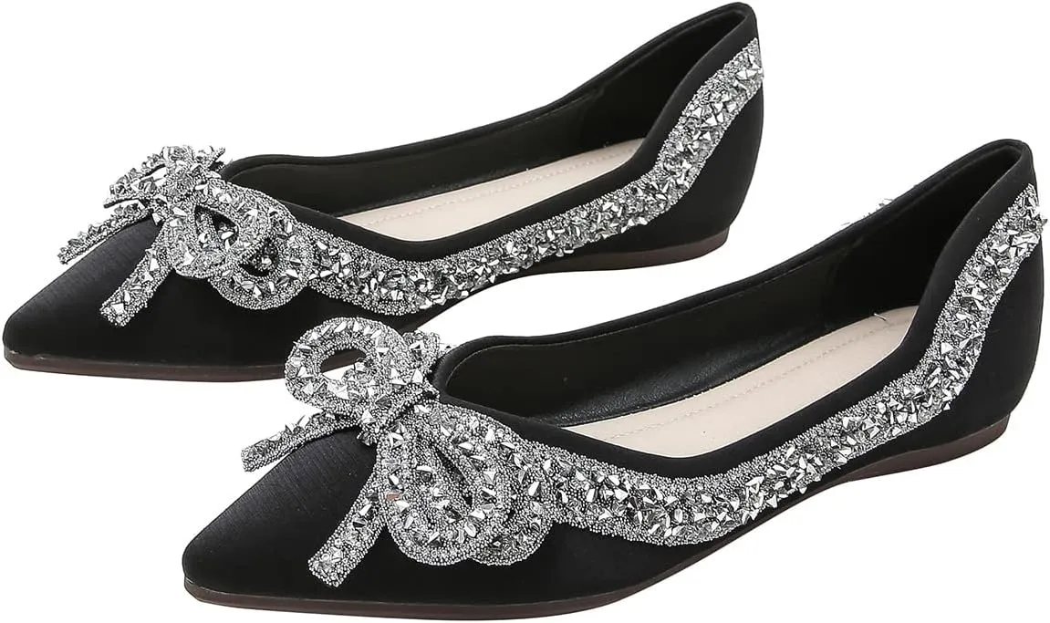 Hee grand Flats for Women Bowknot Mary Jane Shoes Square Toe Ankle Strap Ballet Flats Shiny Patent Leather Dress Shoes Comfortable Work Shoes