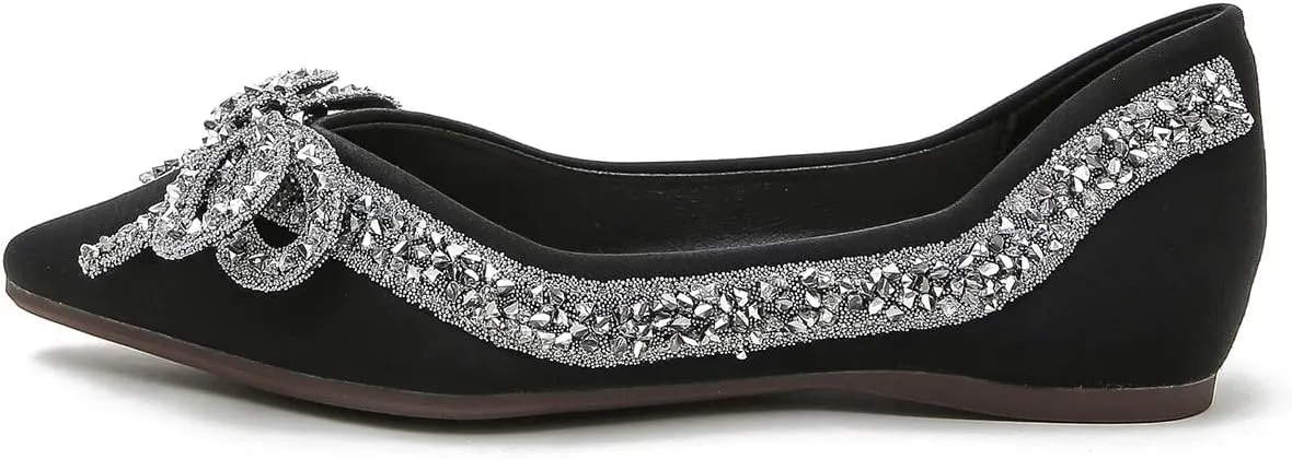 Hee grand Flats for Women Bowknot Mary Jane Shoes Square Toe Ankle Strap Ballet Flats Shiny Patent Leather Dress Shoes Comfortable Work Shoes