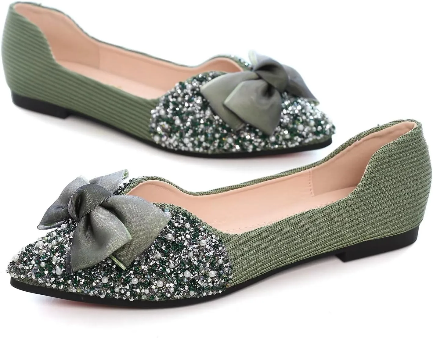 Hee grand Flats for Women Bowknot Mary Jane Shoes Square Toe Ankle Strap Ballet Flats Shiny Patent Leather Dress Shoes Comfortable Work Shoes