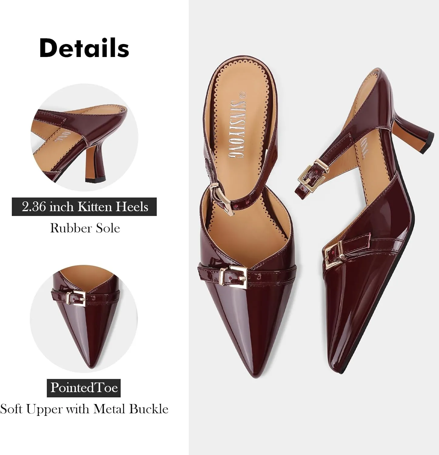 Heeled Sandals for Women Pointed Closed Toe Kitten Heels Comfortable Backless Pumps