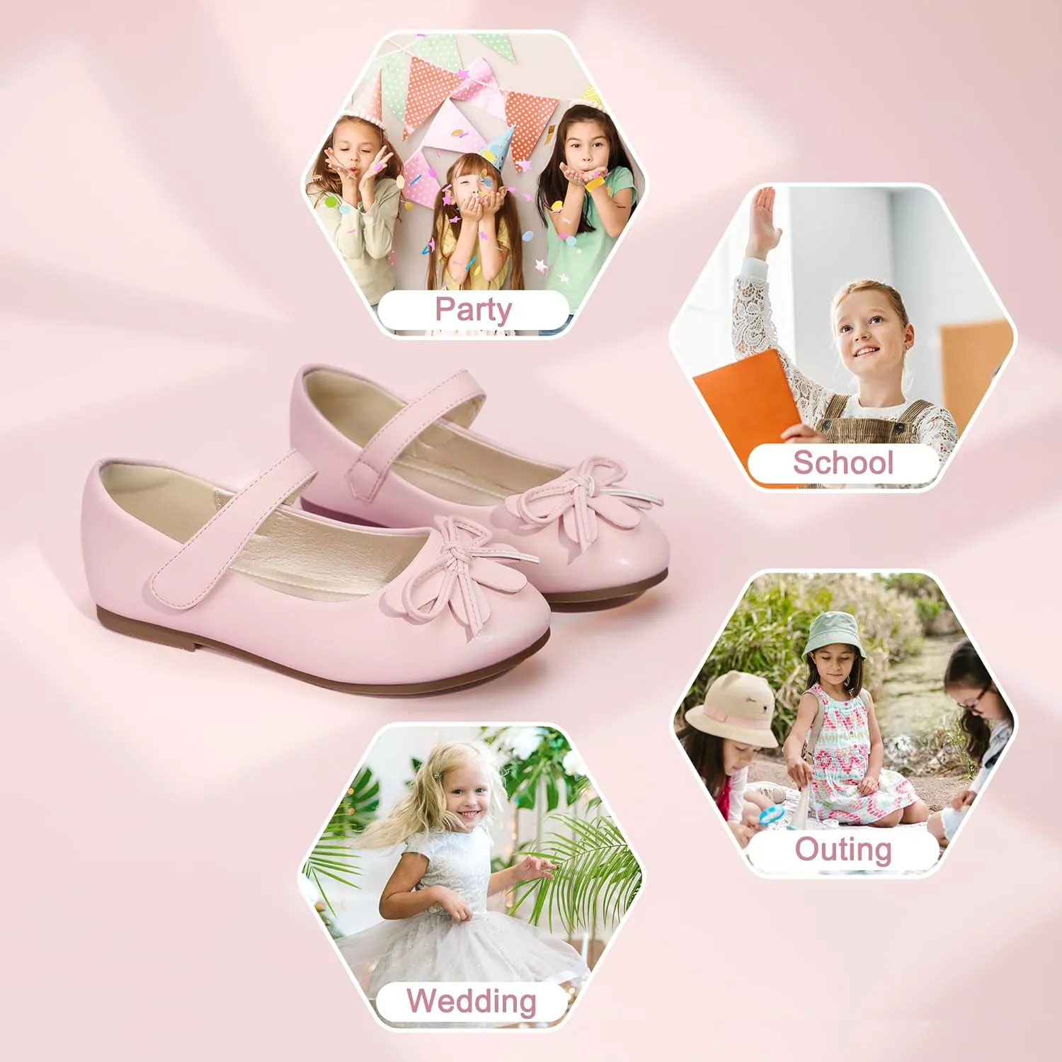 Hehainom Girls Dress Shoes, Flower Toddler/Little Kid Girl Shoes, Bowknot Mary Jane Ballerina Flat Shoes for School Party
