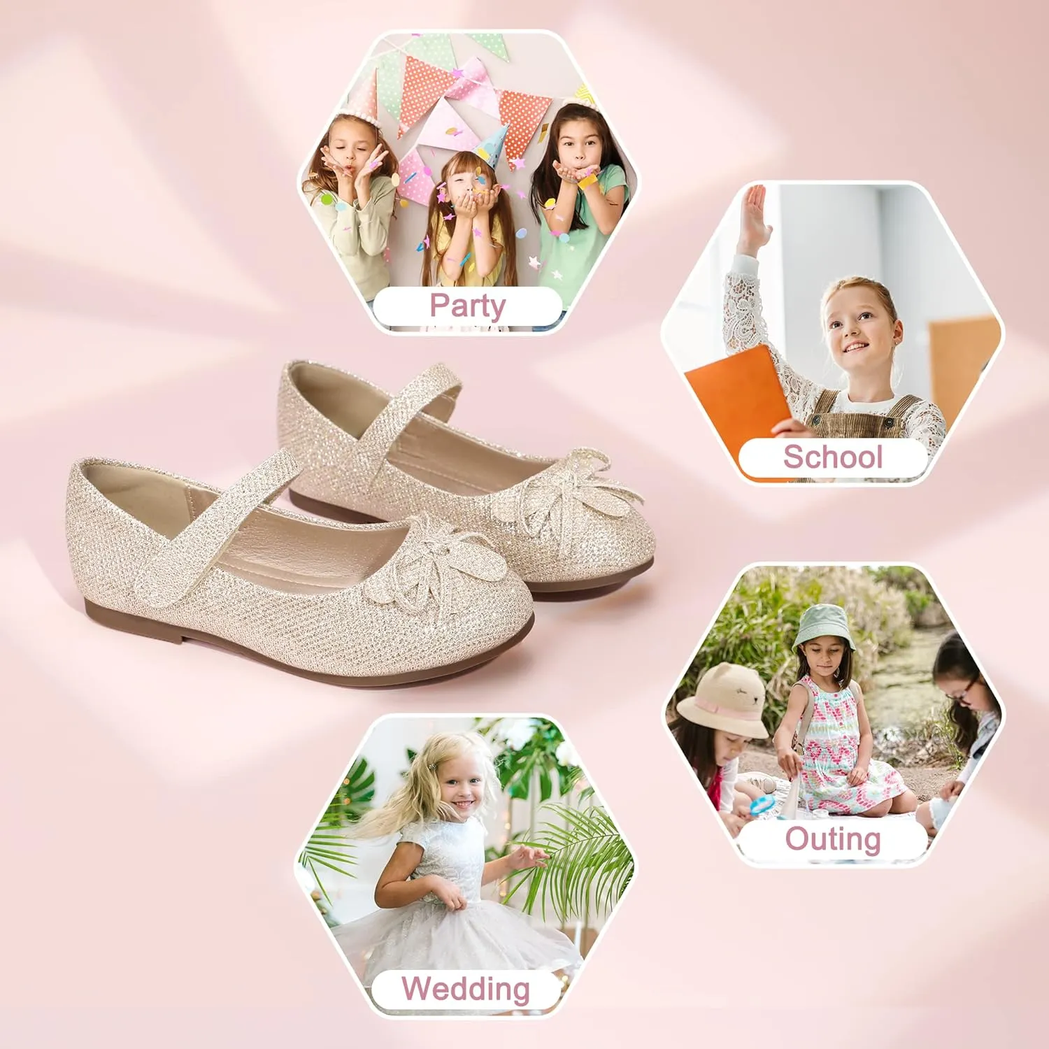 Hehainom Girls Dress Shoes, Flower Toddler/Little Kid Girl Shoes, Bowknot Mary Jane Ballerina Flat Shoes for School Party