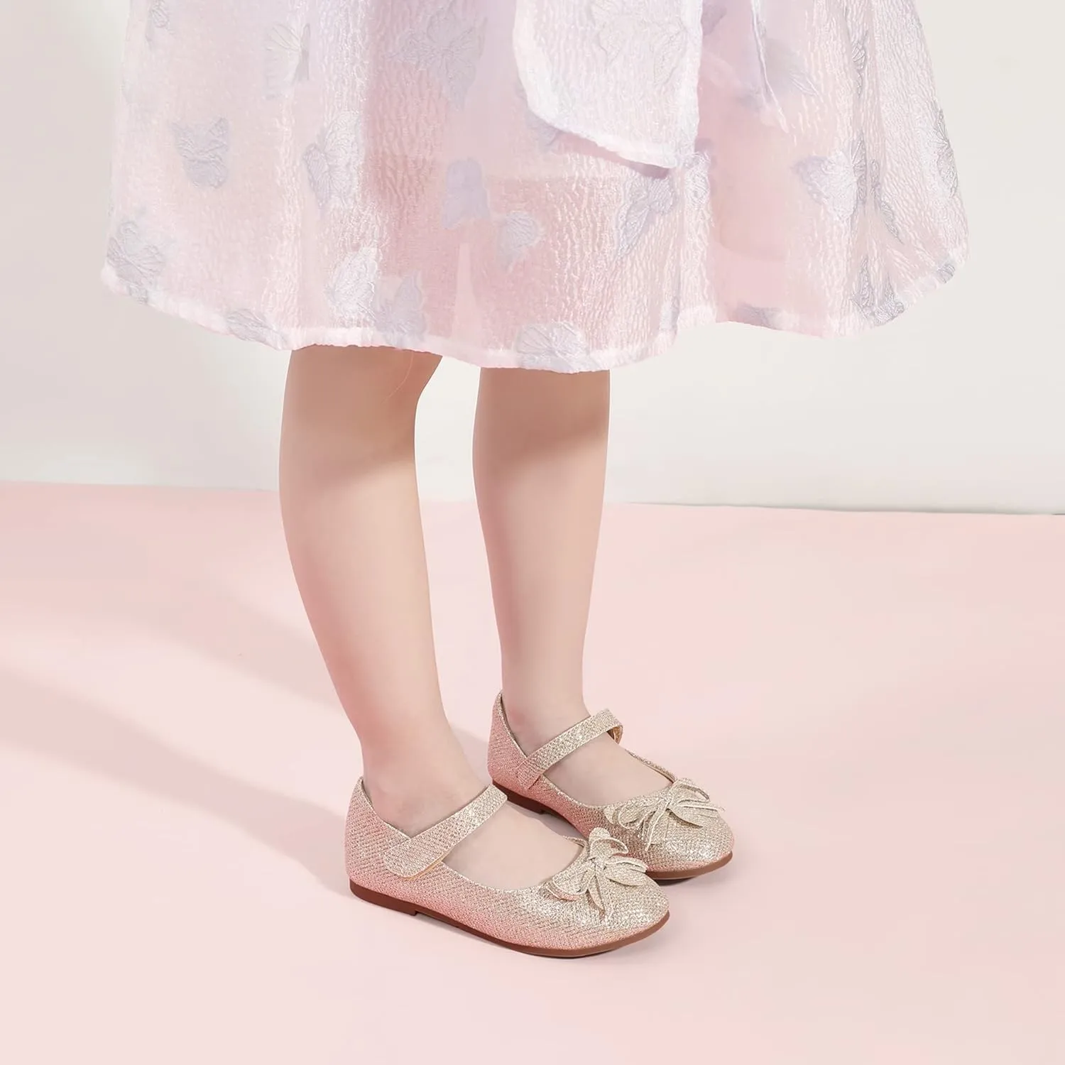 Hehainom Girls Dress Shoes, Flower Toddler/Little Kid Girl Shoes, Bowknot Mary Jane Ballerina Flat Shoes for School Party