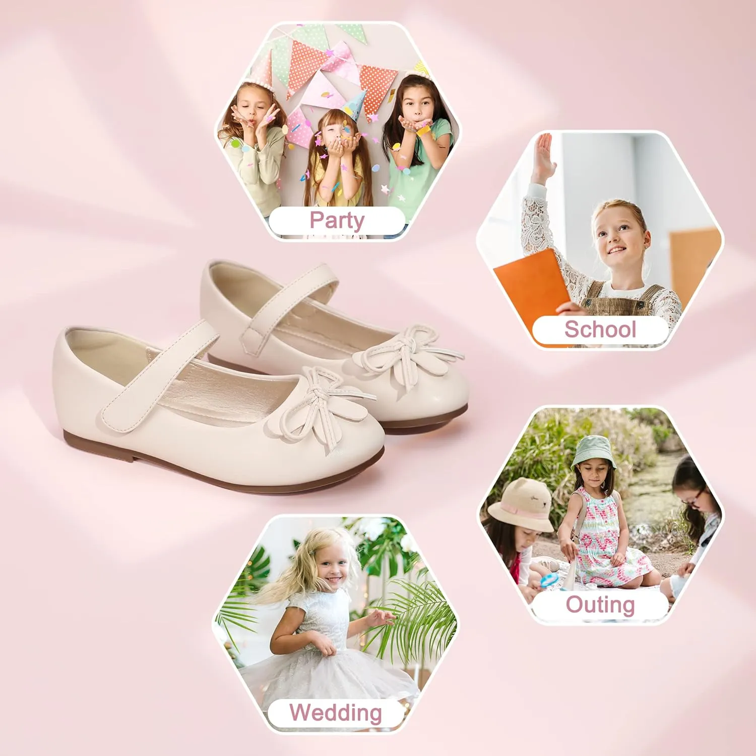 Hehainom Girls Dress Shoes, Flower Toddler/Little Kid Girl Shoes, Bowknot Mary Jane Ballerina Flat Shoes for School Party